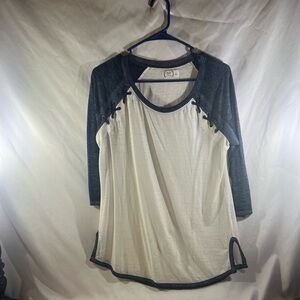 Maurices Navy and Cream Lace-Up Long Sleeve Top